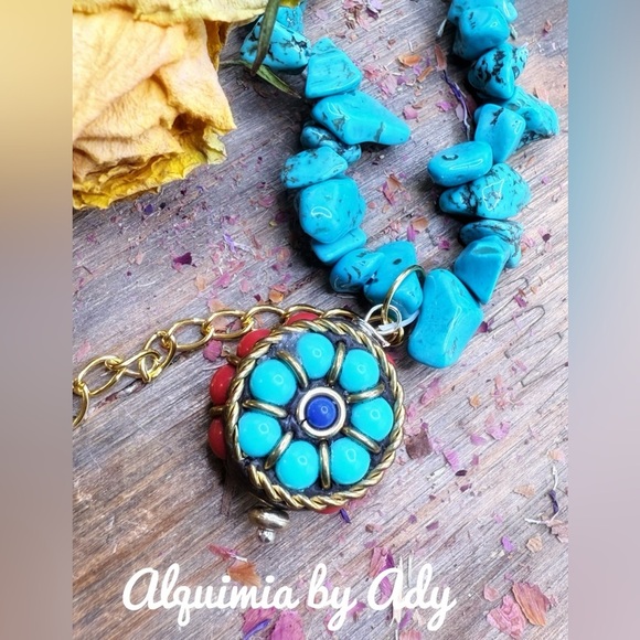 Blue turquoise Sonoran maxi beaded handmade bracelet/colorful - Picture 6 of 6